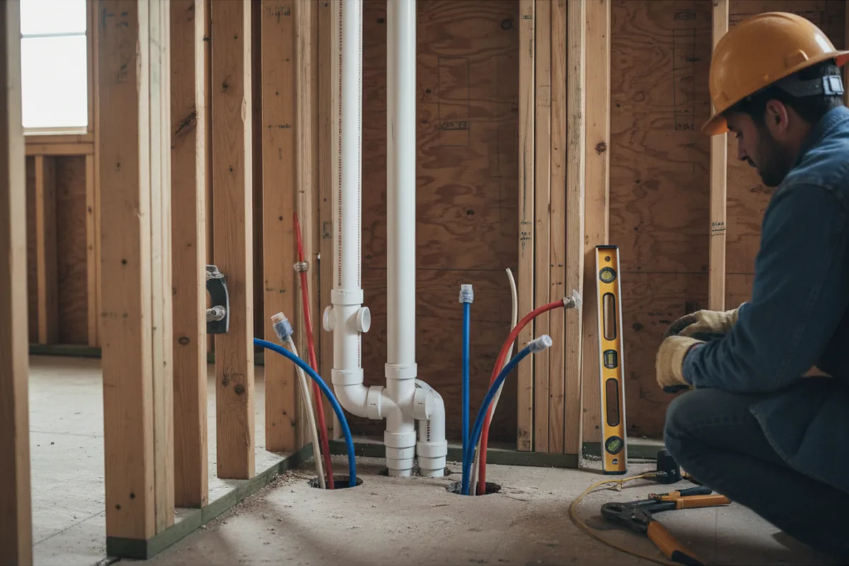 Drain and supply rough-in during Leak Detection in Amherst