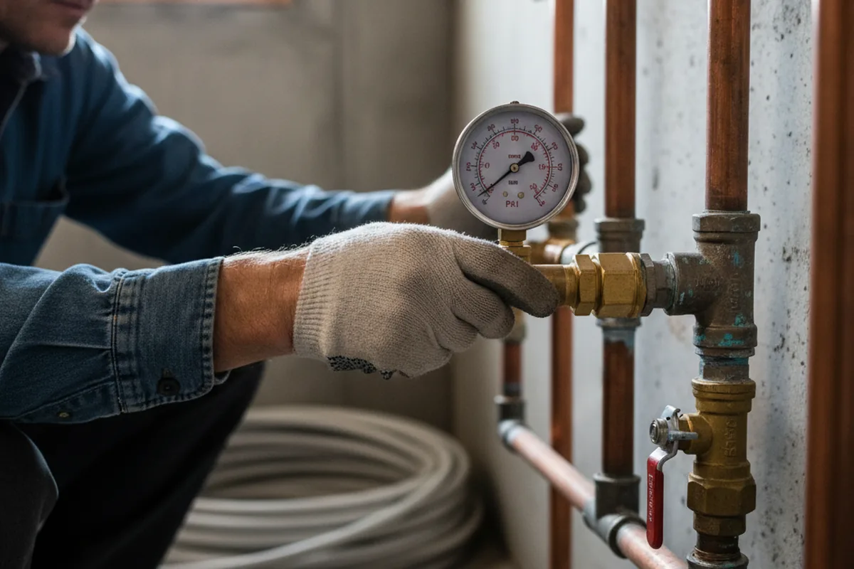 Pressure testing a repaired line during Water Line Repair in Amherst
